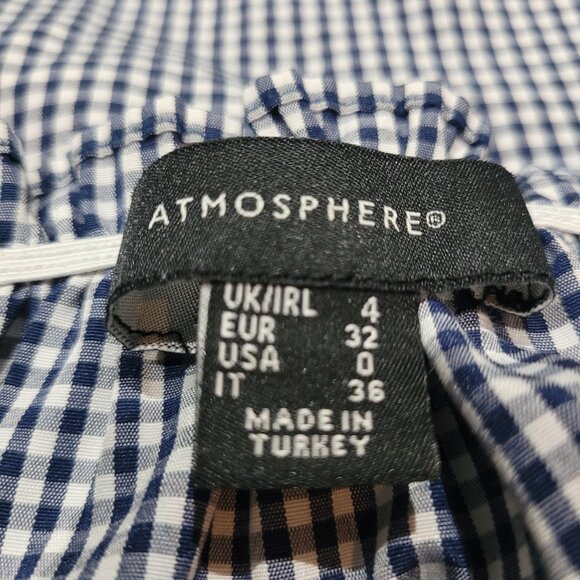 Atmosphere Off the Shoulder Ruffled Gingham Print Blouse Size 0 Blue and White - Picture 10 of 11